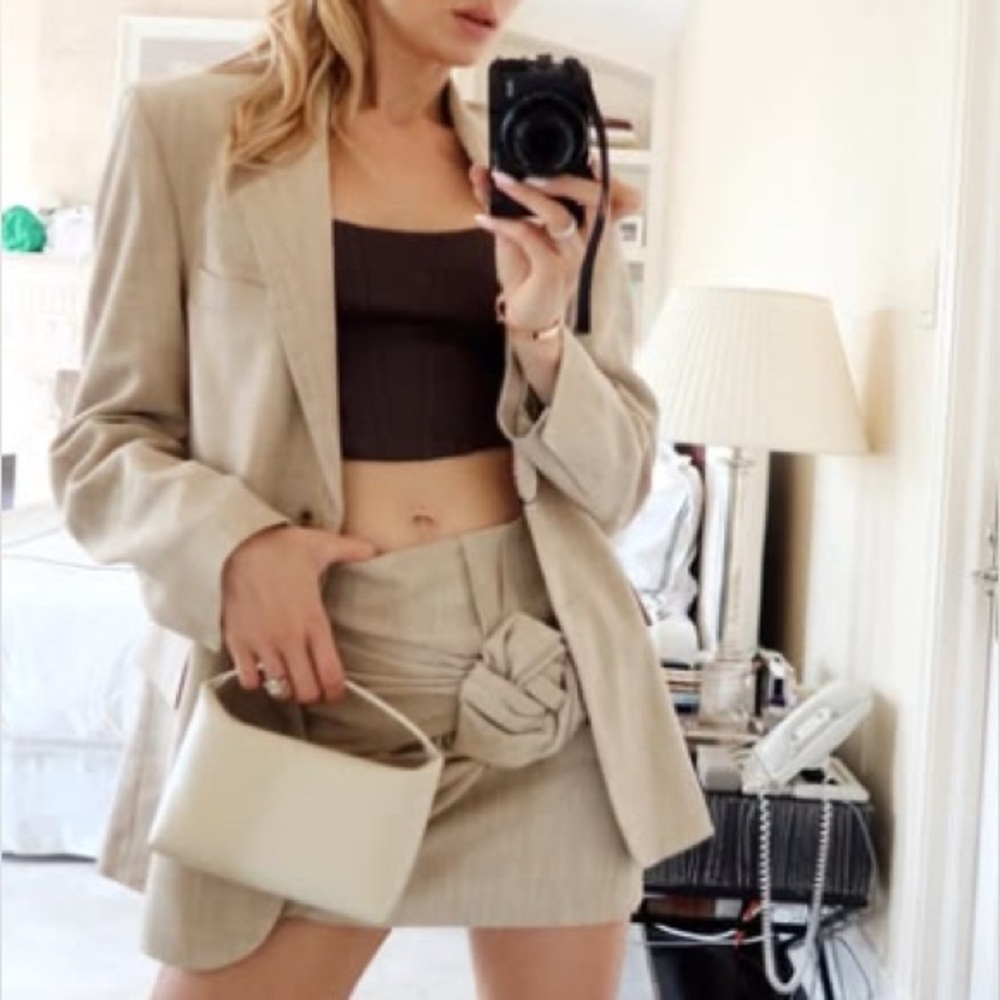 Zara ZW COLLECTION beige floral blazer skirt set XS